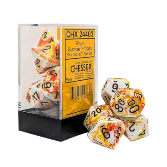 Chessex Dice Brush Polyhedral 7 Die Set Sunrise Black RPG Dice Set Tabletop Game
