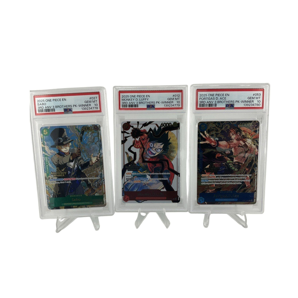 2025 One Piece 3rd Anniversary Winner Sabo Luffy Ace PSA 10 Sequential Set Of 3