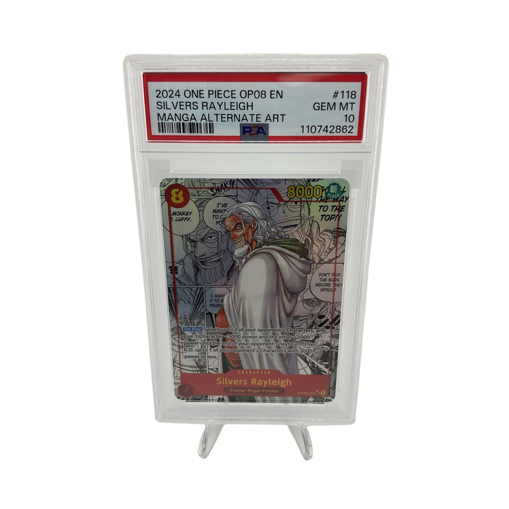 One Piece CCG Silvers Rayleigh Alternate Art Manga OP08-118 PSA 10 English