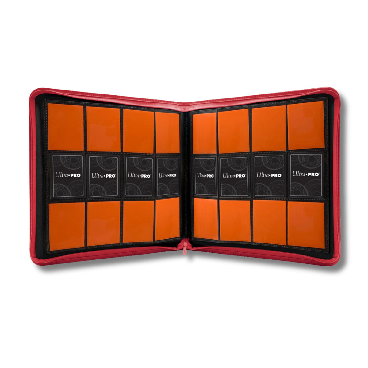 Ultra PRO PRO-Binder 12-Pocket Zippered – Red | Holds 480 Cards | Side-Loading Pockets | Padded Leatherette Cover | Acid-Free, Non-PVC Materials