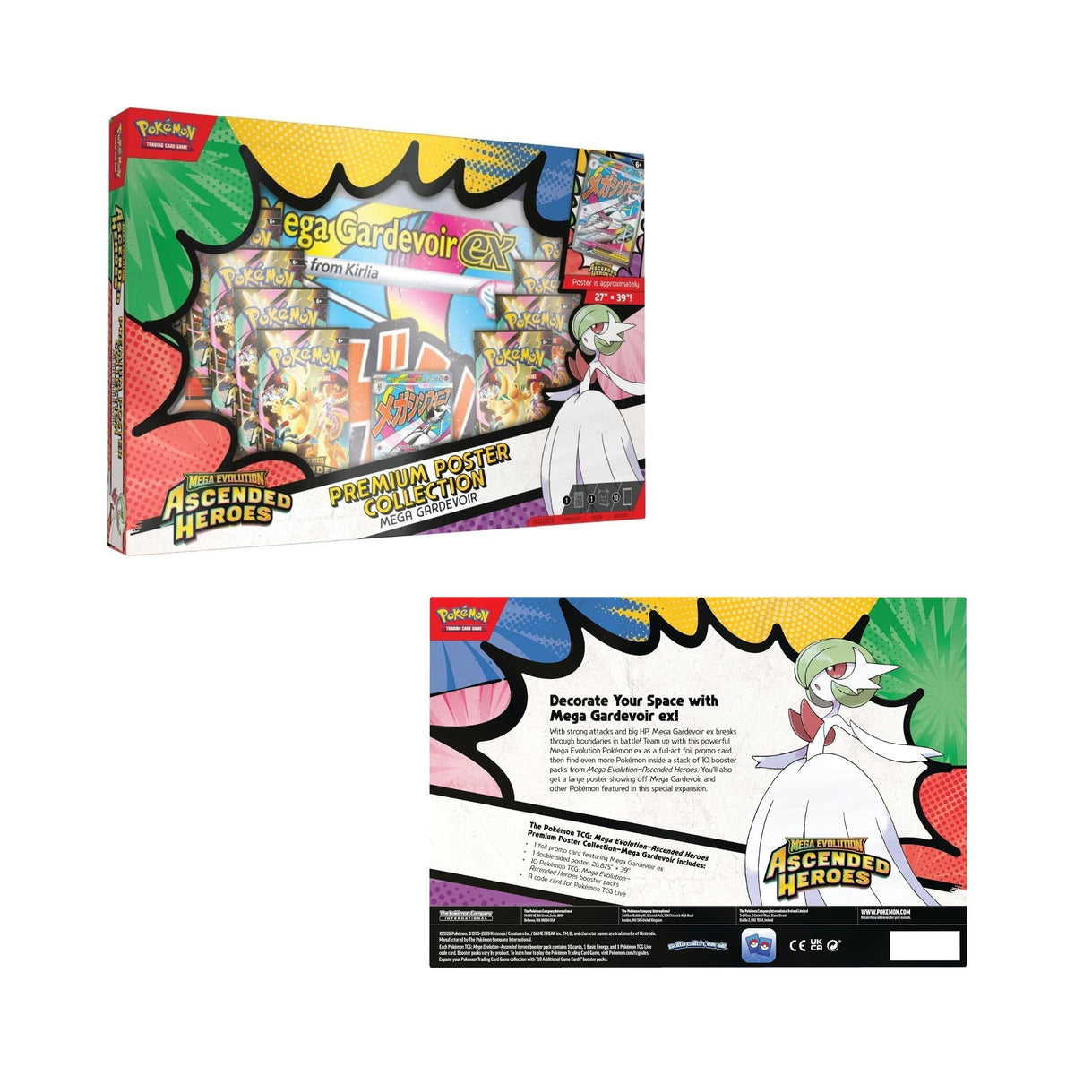 Pokemon TCG Mega Evolutions Ascended Heroes Premium Poster Collection – Mega Gardevoir EX, 10 Booster Packs, Foil Promo Card & Large Poster