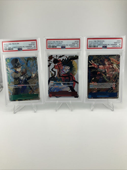 2025 One Piece 3rd Anniversary Winner Sabo Luffy Ace PSA 10 Sequential Set Of 3