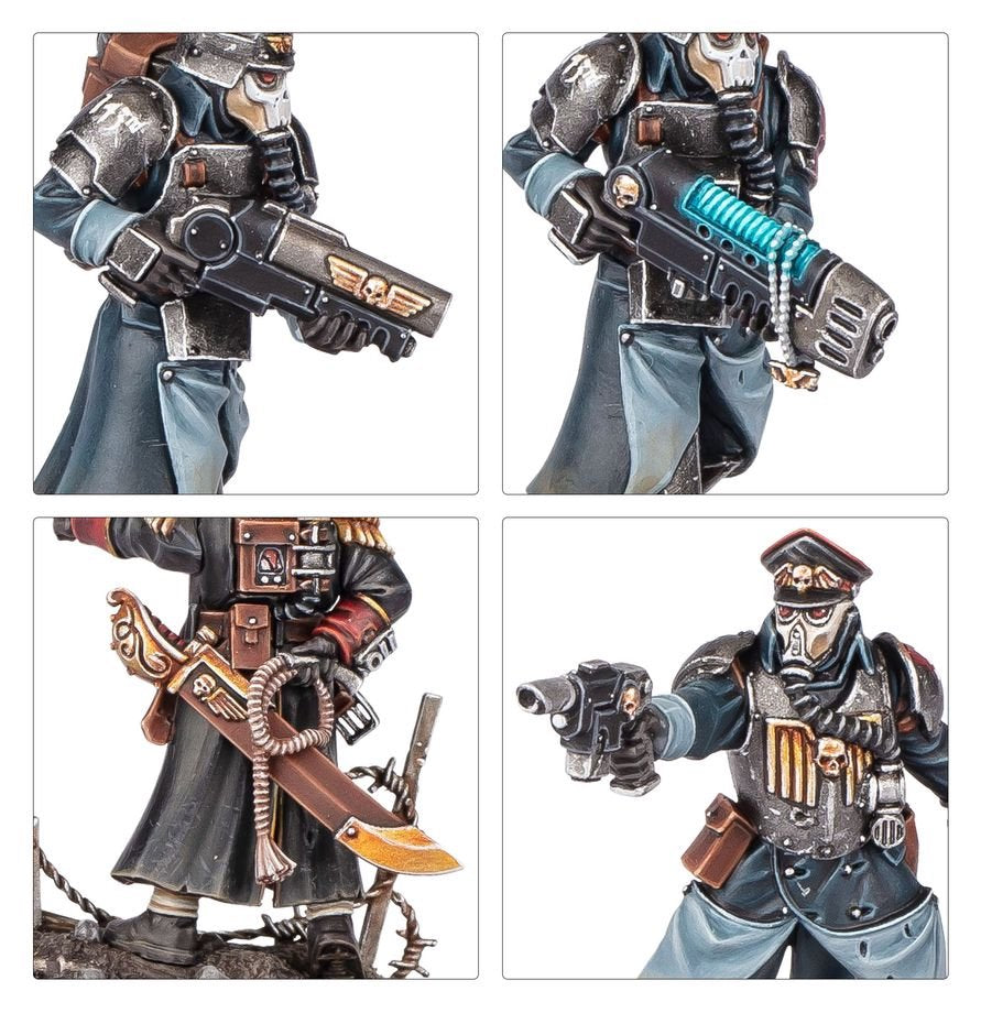 Warhammer 40K Astra Militarum Krieg Command Squad Miniatures Kit – Lord Commissar & Veteran Krieg Guardsmen – 7 Plastic Figures with Custom Weapon Options for Warhammer 40,000