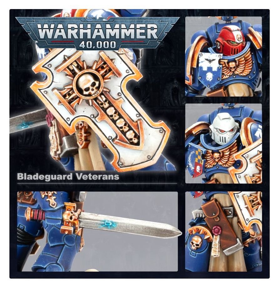 Warhammer 40,000 Space Marines Bladeguard Veteran Squad – 3 Plastic Miniatures with Power Swords & Storm Shields, Customizable Warhammer 40K Model Kit for Collectors & Tabletop Gaming