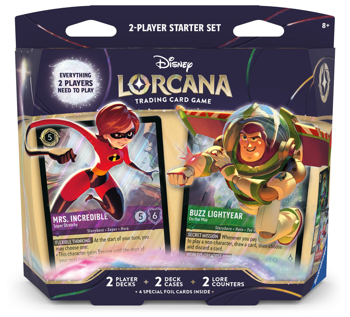 Disney Lorcana TCG 2-Player Starter Deck Set – Elastigirl & Buzz Lightyear Prebuilt Card Game with Foil Cards, Lore Trackers, Tokens, Trading Cards, Collectible TCG Set (PRE-ORDER MAY)