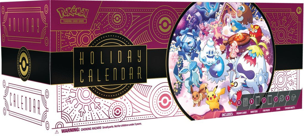 Pokémon TCG: Holiday Calendar 2025 – 25 Days of Surprises with 8 Festive Foil Cards, 6 Booster Packs, 7 Fun Packs, 2 Coins, 2 Sticker Sheets & Code Card – Seasonal Gift for Kids & Collectors