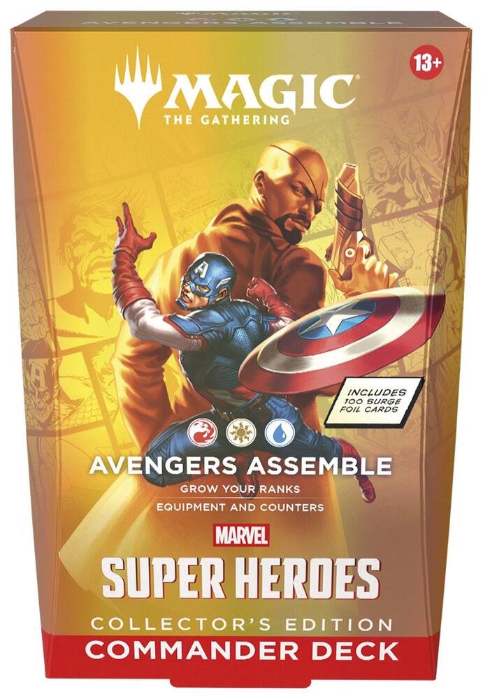 MTG Marvel Super Heroes Commander Deck - Avengers Assemble CE | Ready-to-Play Magic: The Gathering Deck with 100 Surge Foil Cards, Strategy Guide & Tokens