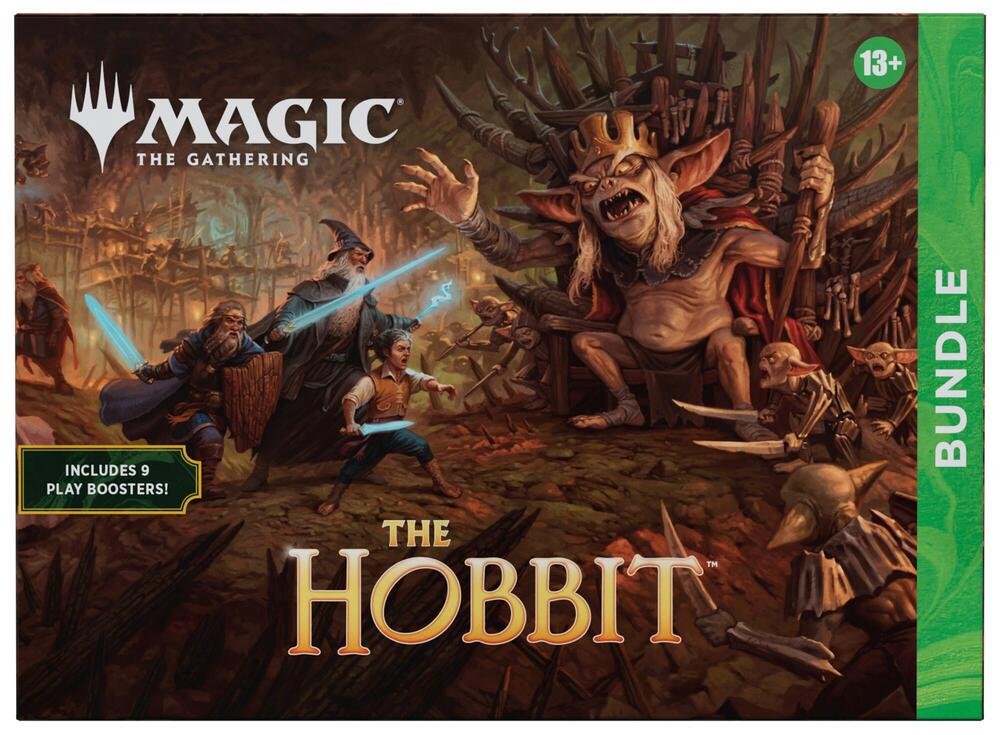 Magic: The Gathering The Hobbit Bundle with Play Boosters, Foil Cards, Full-Art Lands, Spindown Life Counter & Storage Box | Collectible Trading Card Game TCG