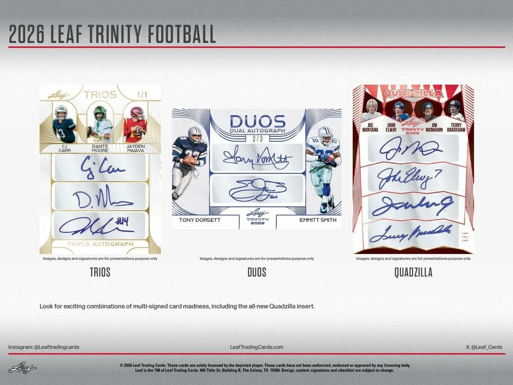2026 Leaf Trinity Football NFL Factory Sealed 8 Box Hobby Jumbo Case, Premium Football Trading Cards for Collectors and Sports Memorabilia Fans (PRE-ORDER)