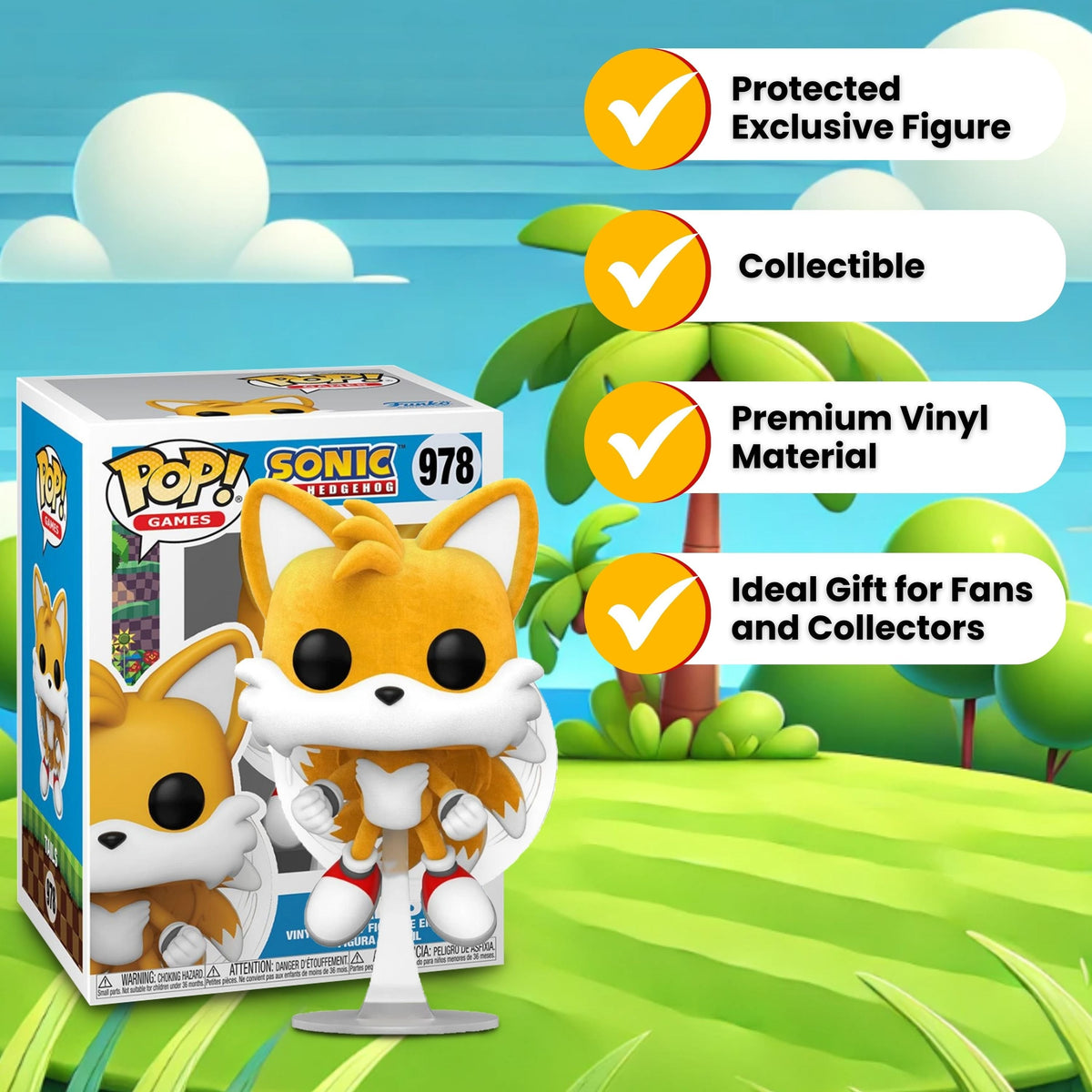 Tails Funko Pop! Games Sonic The Hedgehog - Specialty Series Exclusive - Chase Limited Edition Vinyl Figure #978 with Display Box Protector Case