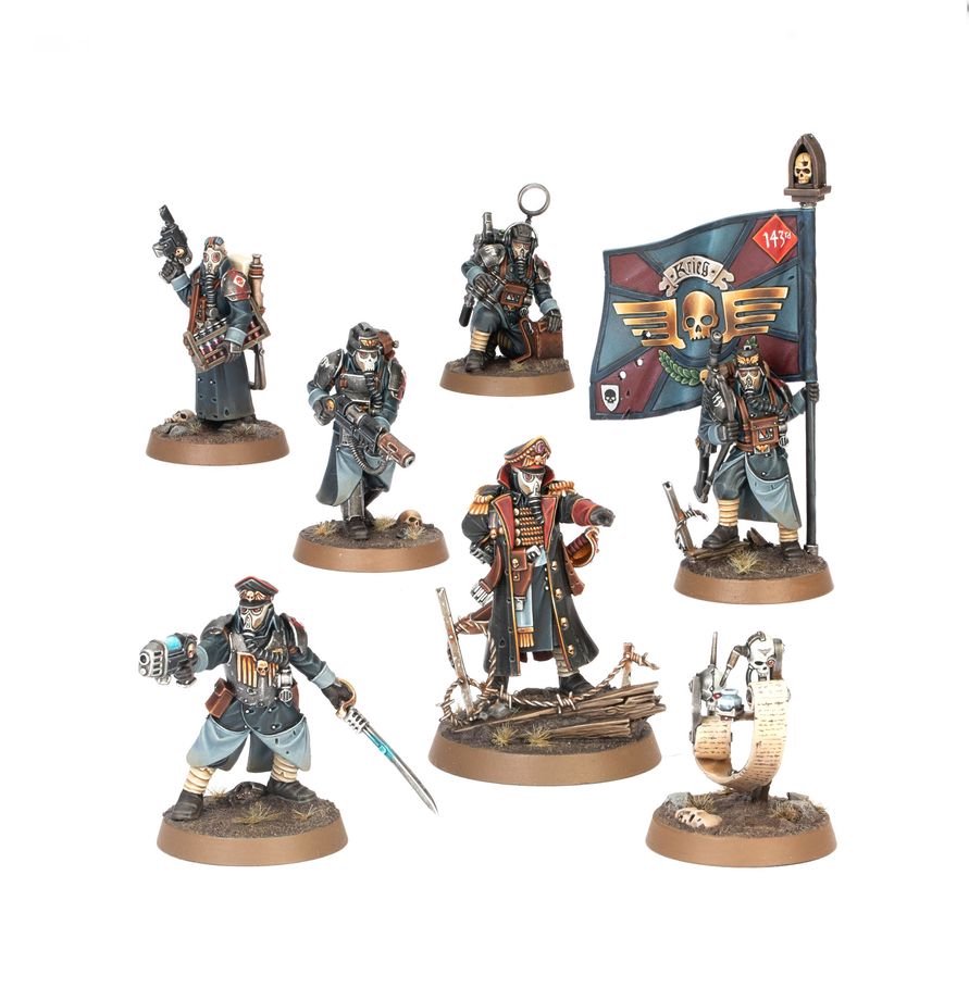 Warhammer 40K Astra Militarum Krieg Command Squad Miniatures Kit – Lord Commissar & Veteran Krieg Guardsmen – 7 Plastic Figures with Custom Weapon Options for Warhammer 40,000